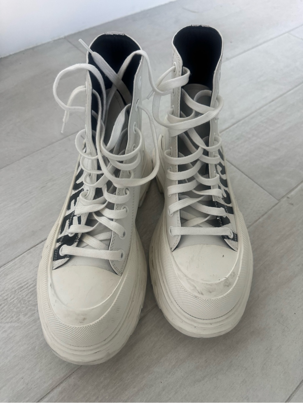 Alexander McQueen Men's White High-Top Lace-Up Sneakers